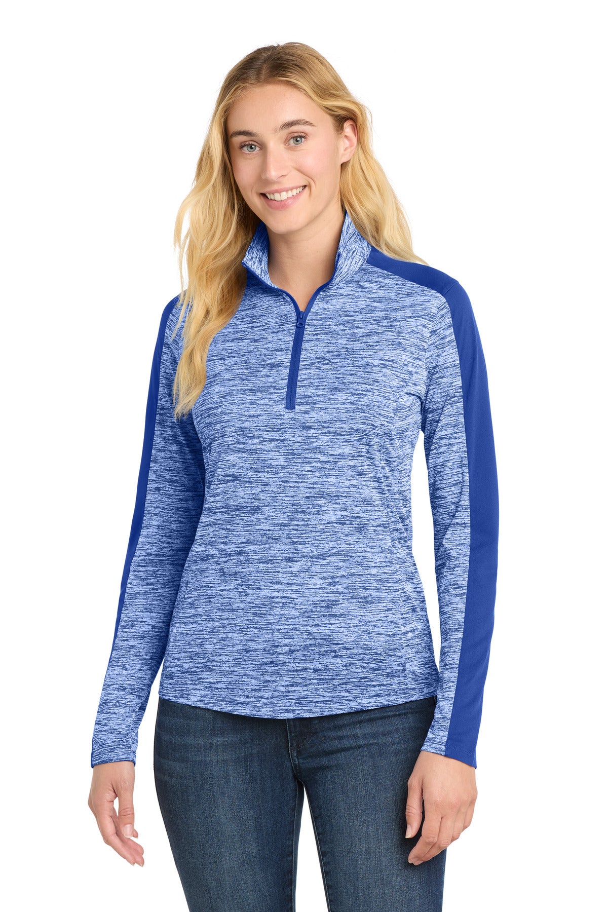 Sport-Tek ® Women's PosiCharge ® Electric Heather Colorblock 1/4-Zip Pullover. LST397