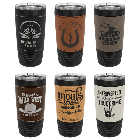 Polar Camel 20 oz. Black Leatherette Tumbler with Slider Lid Sample Set